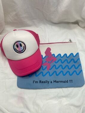 Smiley Trucker Hat + Mermaid Zip Pouch